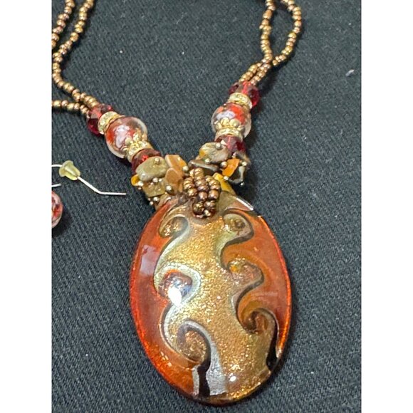 Handcrafted Bohemian Necklace & Earrings Set With Glass Beads Art Glass - Picture 6 of 9